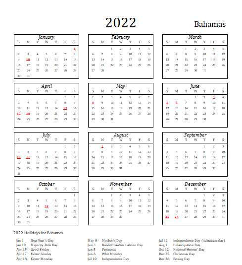 Bahamas 2022 Calendar With Holidays  Calendar 2022 Kenya