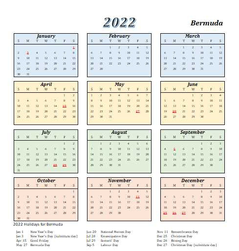 Bermuda 2022 Calendar With Holidays  Calendar 2022 Kenya