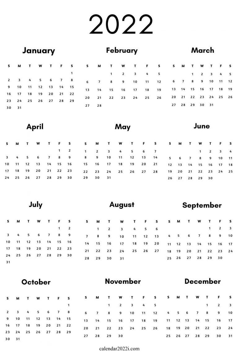 Blank 2022 Calendar Printable | Calendar 2022  Free Calendar Template 2022 Editable