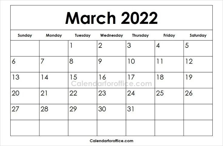 Blank 2022 March Calendar Template | Editable March 2022  March And April 2022 Calendar With Holidays