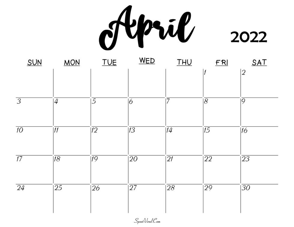 Blank April 2022 Calendar Printable - Latest Calendar  April Free Printable Calendar 2022