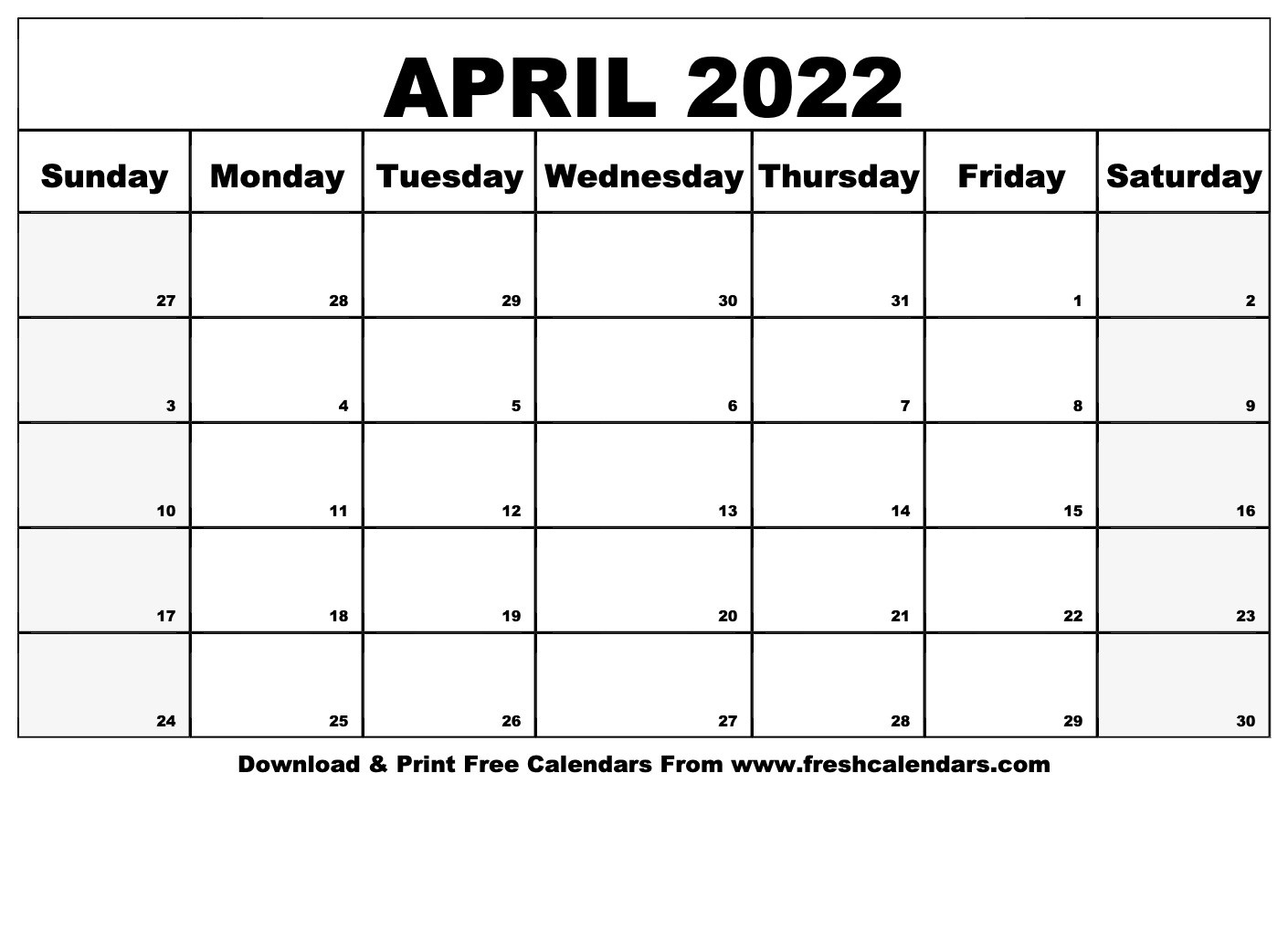 Blank Printable April 2022 Calendars  April Printable Calendar 2022