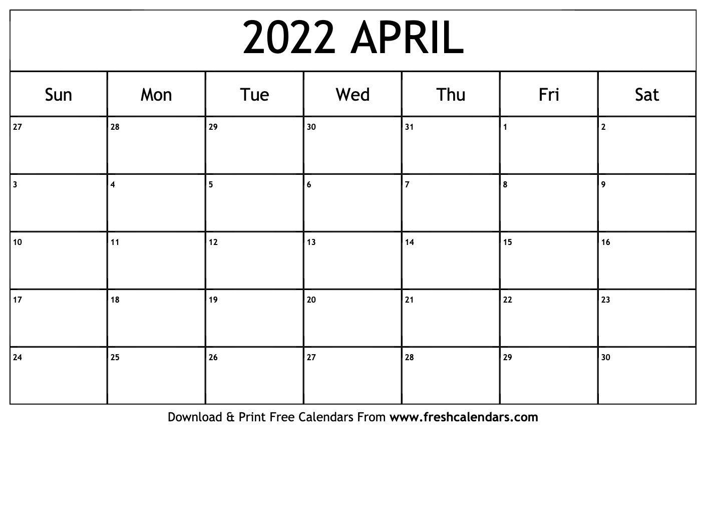 Blank Printable April 2022 Calendars  Calendar Jan-April 2022