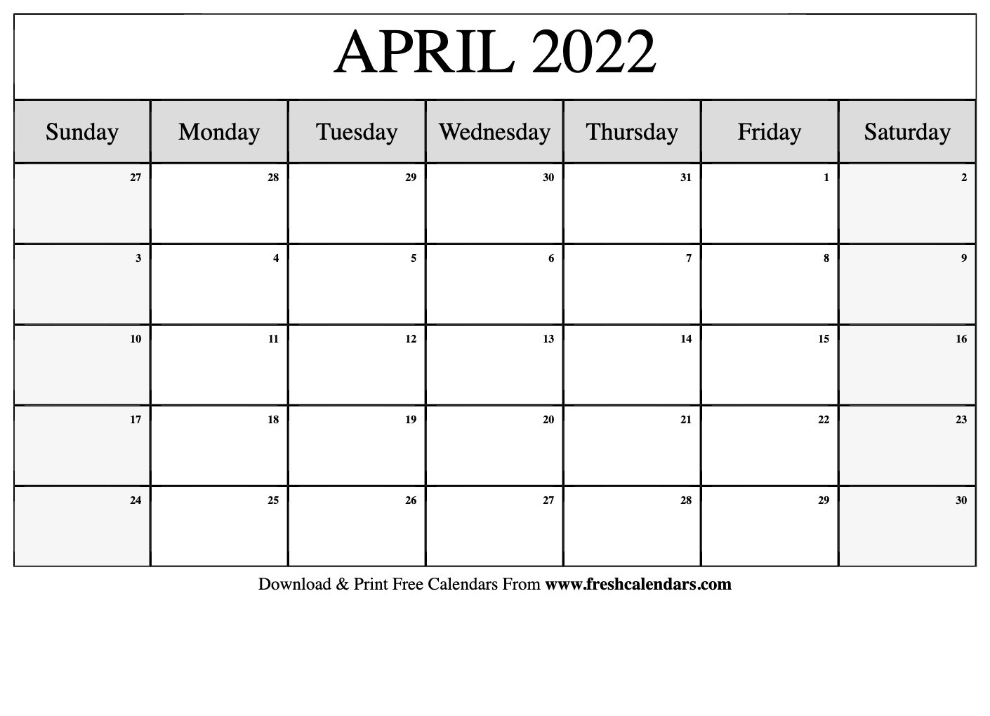 Blank Printable April 2022 Calendars  Jan - April 2022 Calendar
