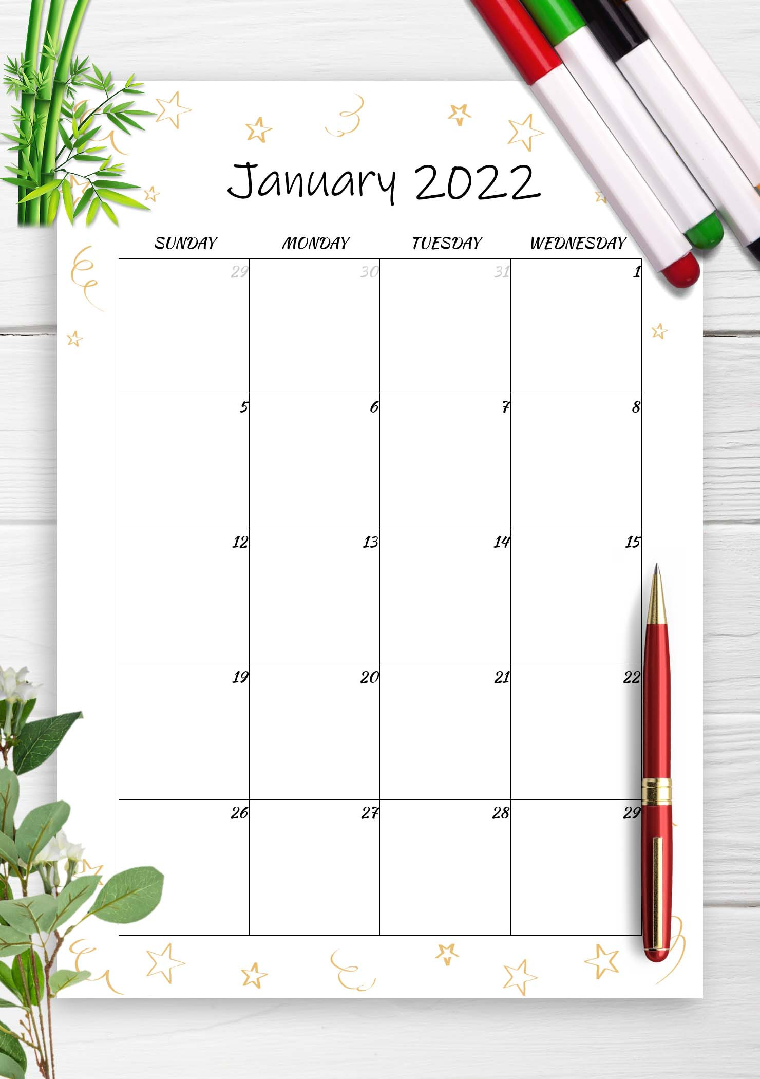 Blank Printable Calendar January 2022 With Holidays Template  Calendar 2022 Jan To Dec