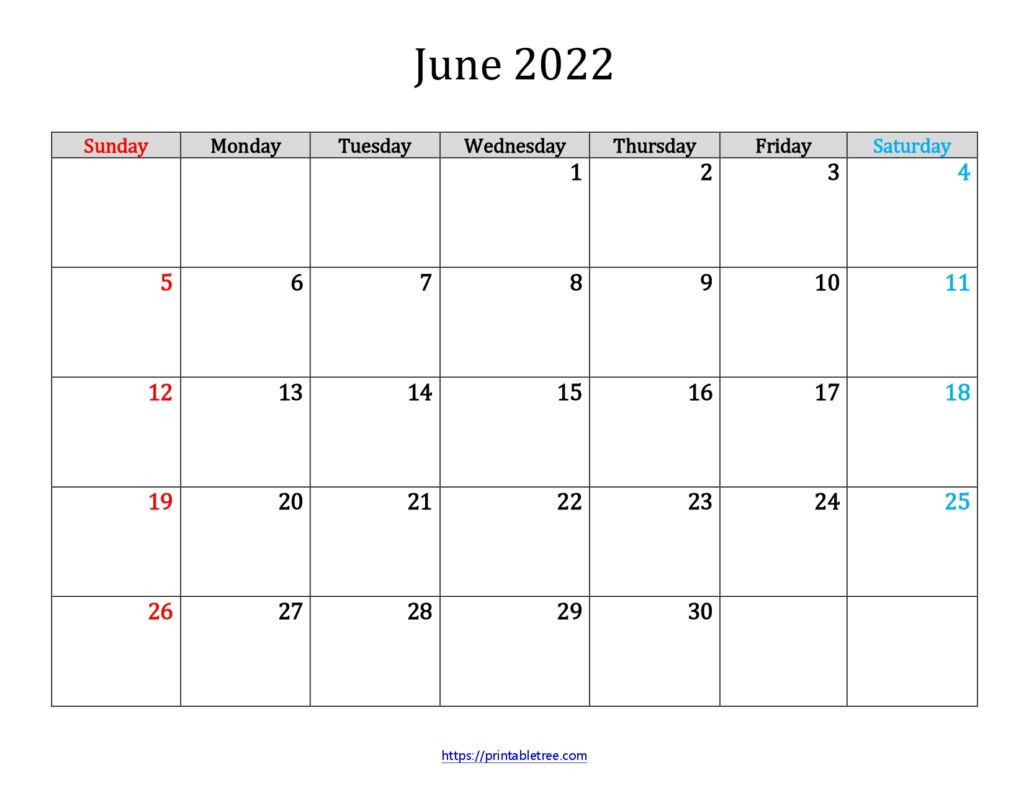 Blank Printable Calendar June 2022 Pdf Templates Download  2022 Calendar Printable June