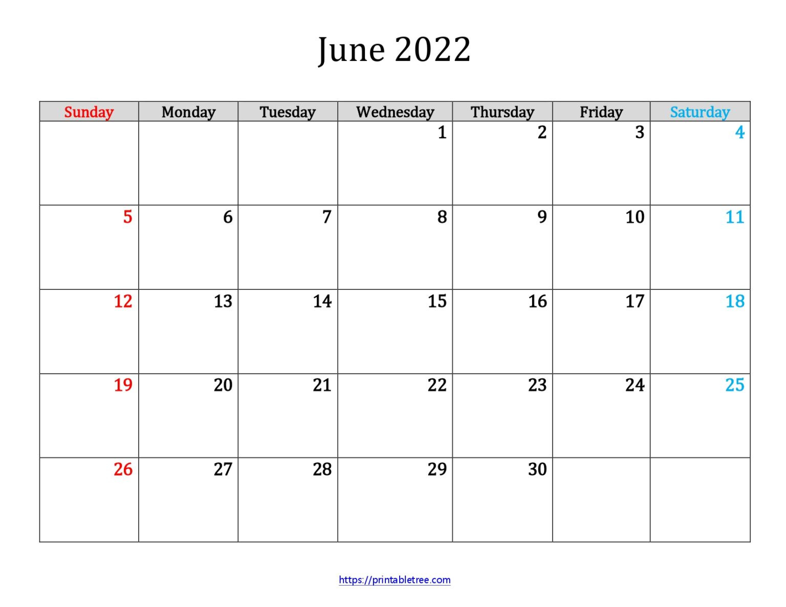 June 2022 Calendar Template