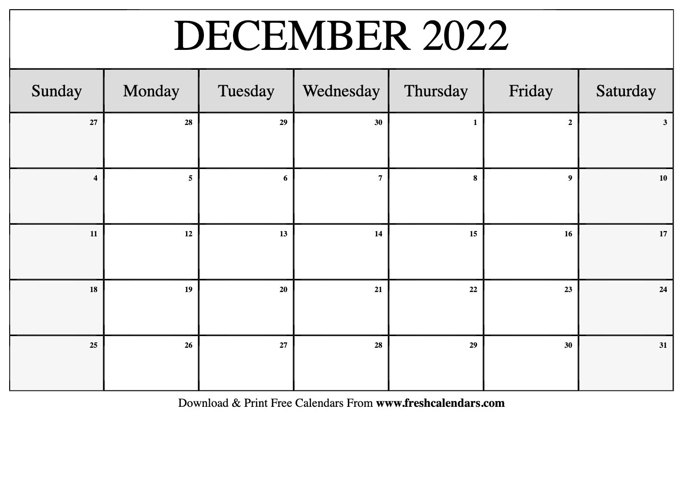 Blank Printable December 2022 Calendars  December 2022 Calendar Images