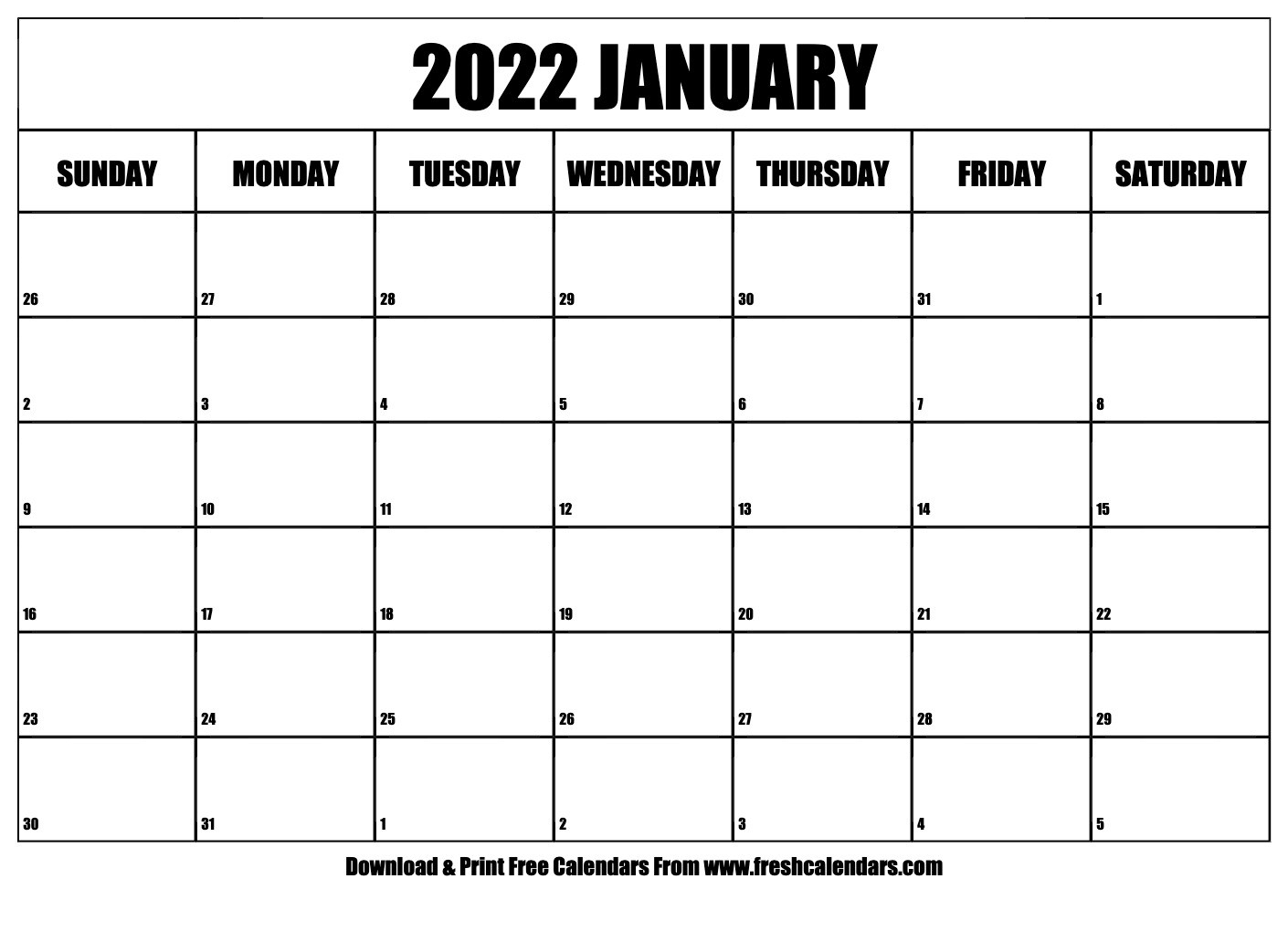 Blank Printable January 2022 Calendars  January To June 2022 Printable Calendar