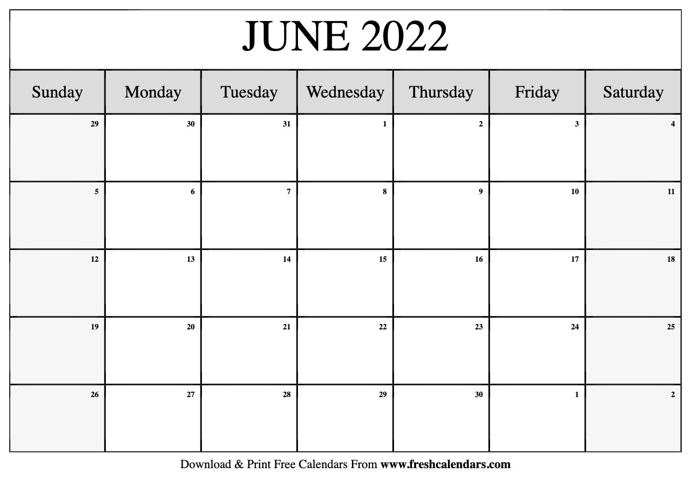 Blank Printable June 2022 Calendars  June Calendar For 2022
