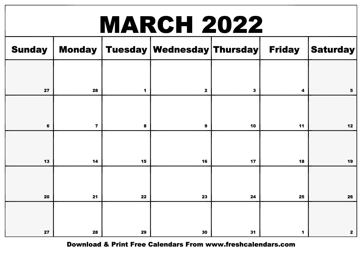Blank Printable March 2022 Calendars  Printable Calendar April 2022 To March 2022