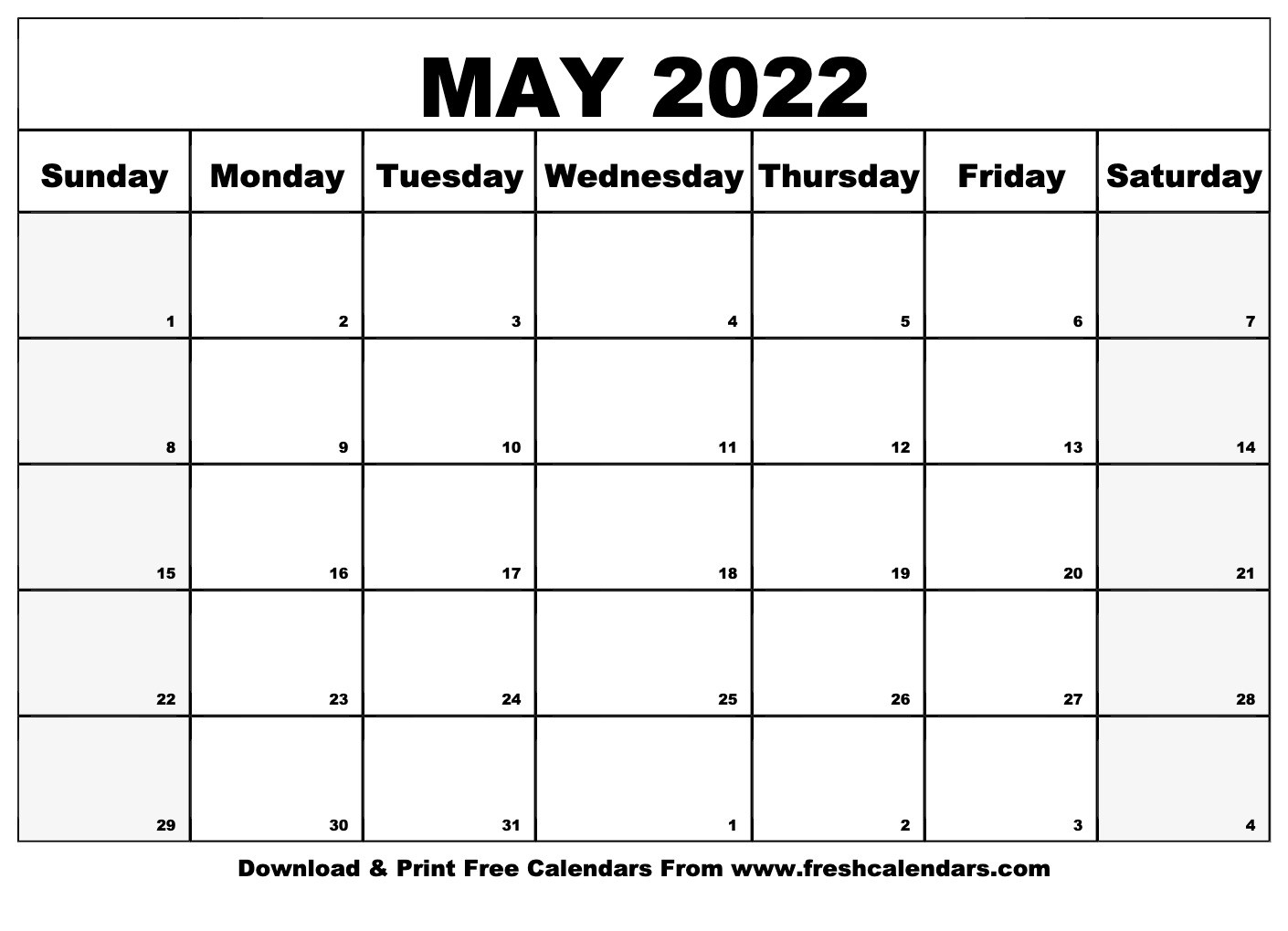 May Calendar For 2022 - Template Calendar Design