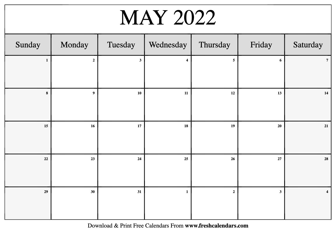 Blank Printable May 2022 Calendars  May Free Printable Calendar 2022