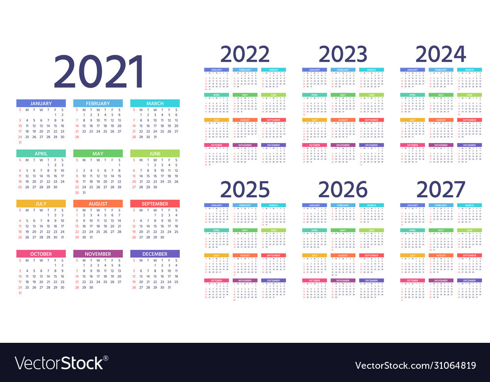 Calendar 2021 2022 2023 2024 2025 2026 2027 Years Vector Image  Calendar For 2022 And 2023