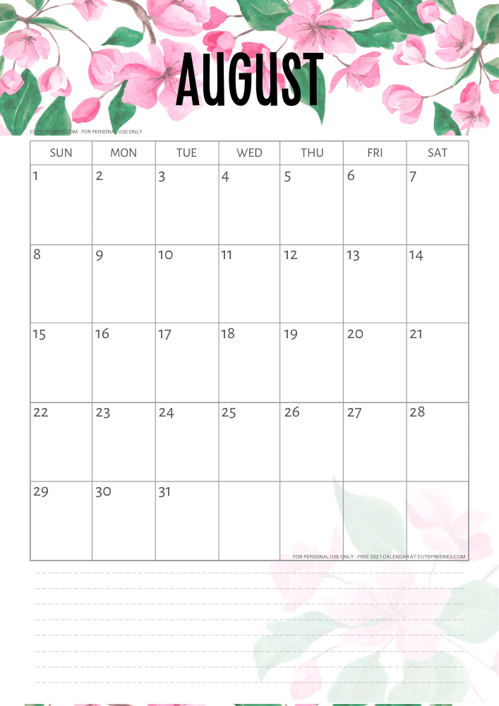 Calendar 2021 Aesthetic August / Word Calendar Template  Printable Calendar 2022 Aesthetic
