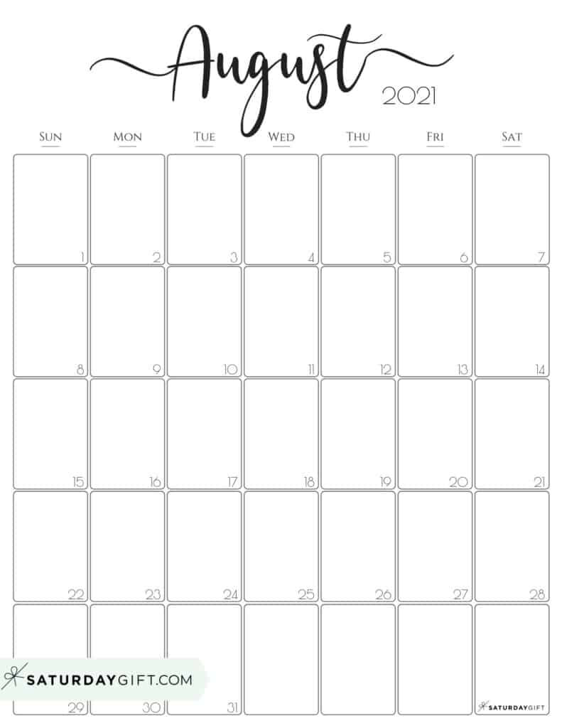 Calendar 2021 Aesthetic August / Word Calendar Template  Saturdaygift Printable Calendar 2022