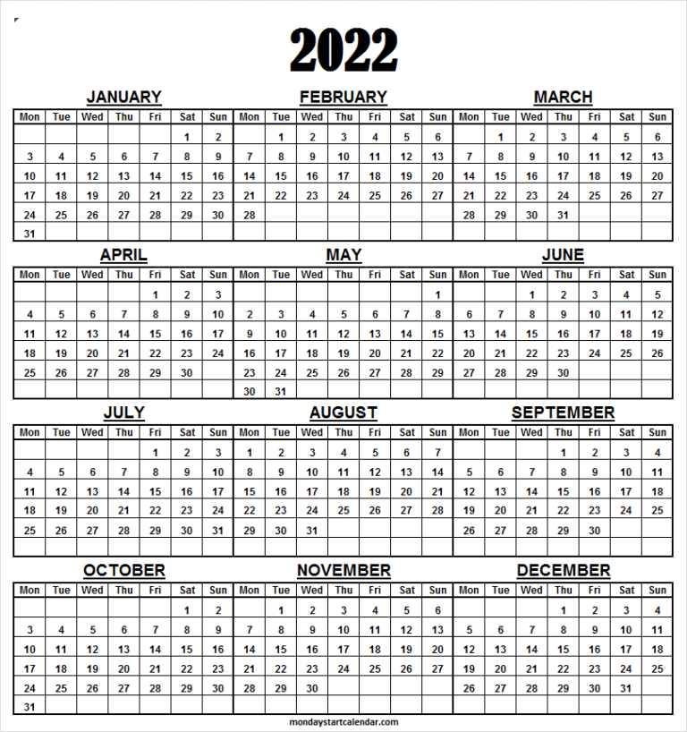 Calendar 2022 Excel Template | January To December  Printable Calendar 2022 In Excel