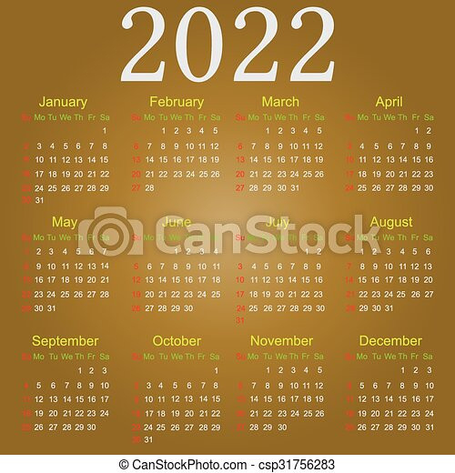Calendar 2022. Simple Vector Calendar For 2022 With All  Calendar 2022 Vector Free Download