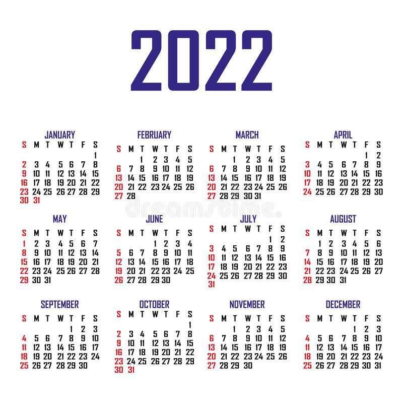 Calendar 2022. The Week Begins On Sunday. Simple Calendar  2022 Calendar Printable Monday To Sunday