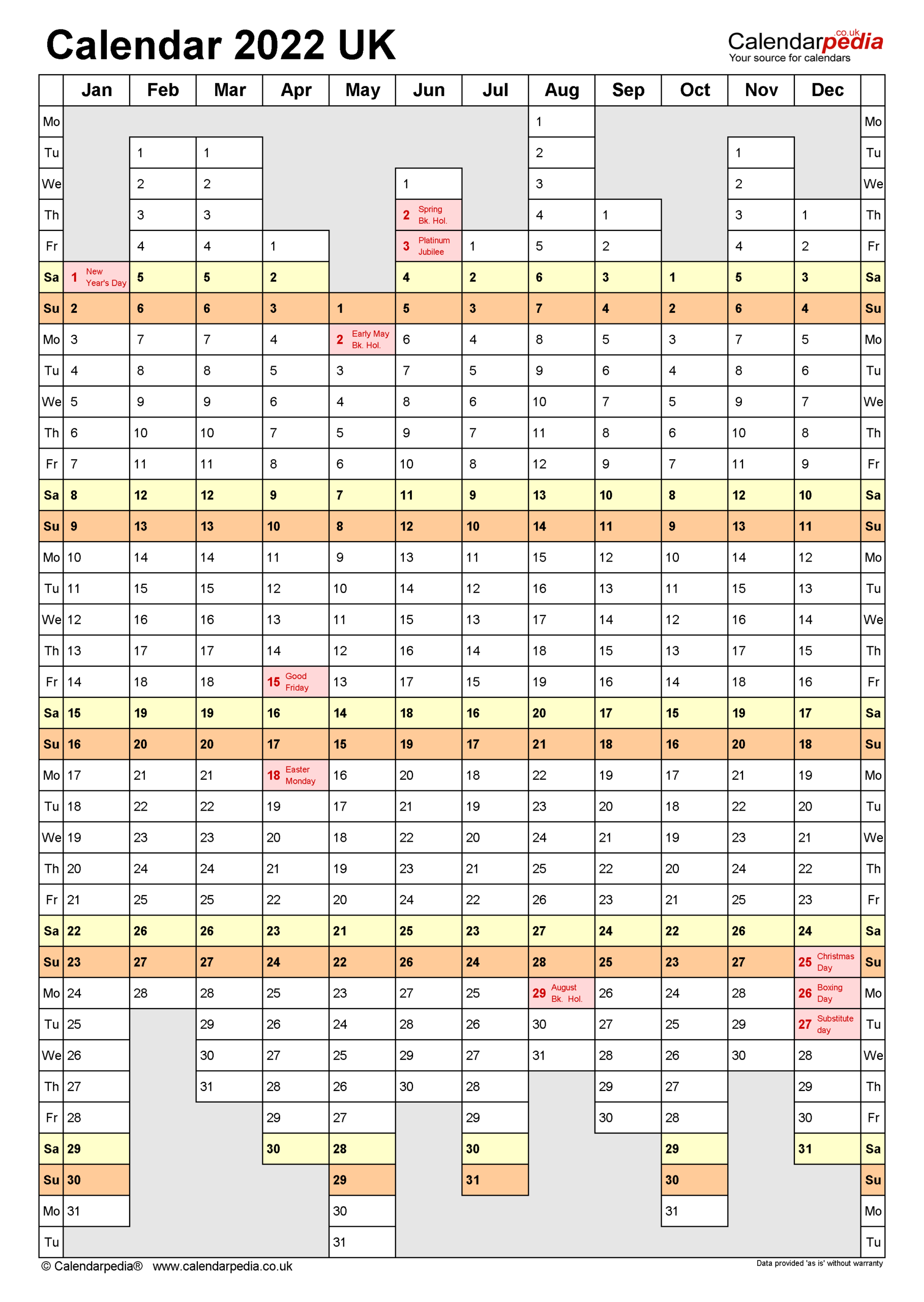 Calendar 2022 (Uk) - Free Printable Microsoft Excel Templates  2022 Calendar Printable Vertical