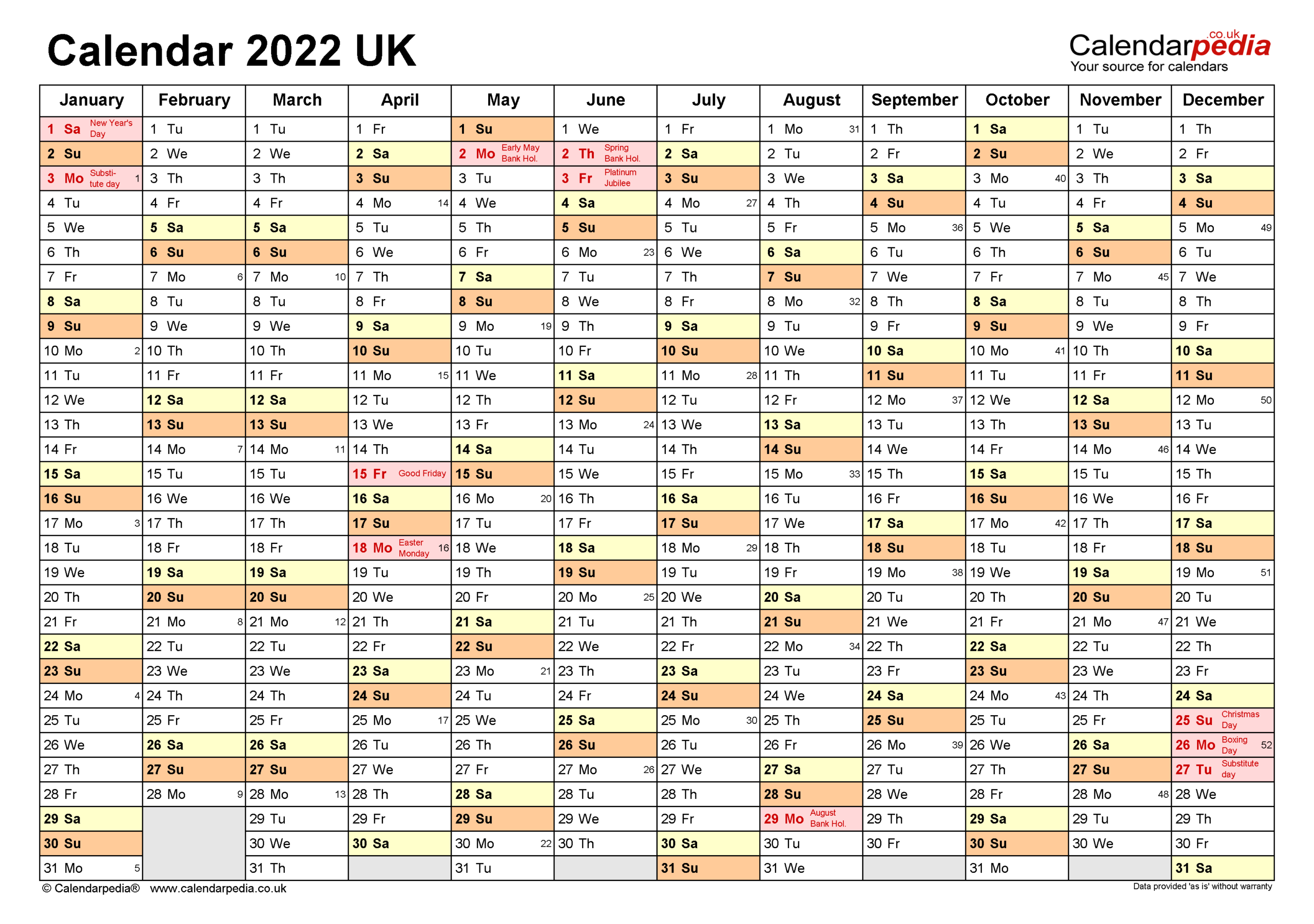 Calendar 2022 (Uk) - Free Printable Microsoft Excel Templates  2022 Calendar Template Excel Free Download