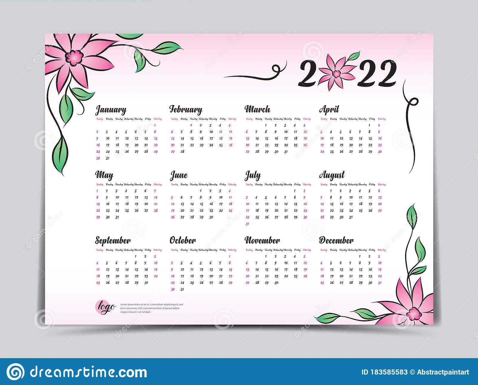 Calendar 2022 Vector Template, Simple Minimal Design  2022 Calendar Printable Monday Start