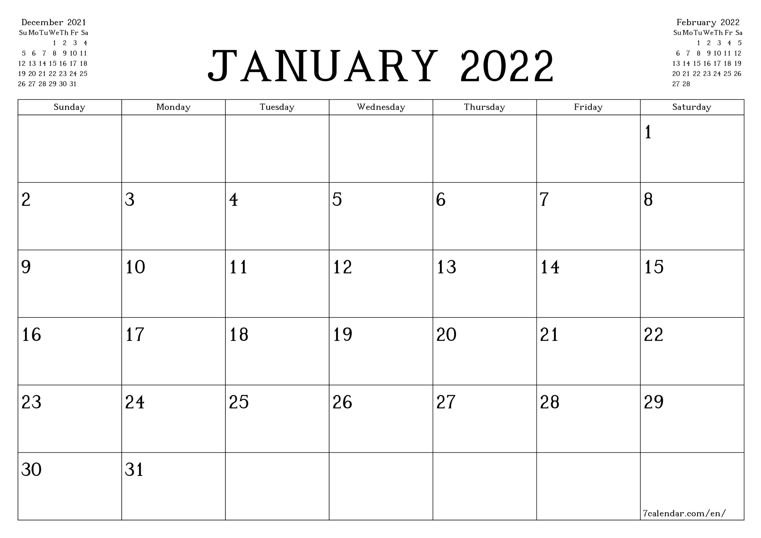 Calendar December 2021 January 2022 : Free January 2022  December 2022 January 2022 Calendar Printable
