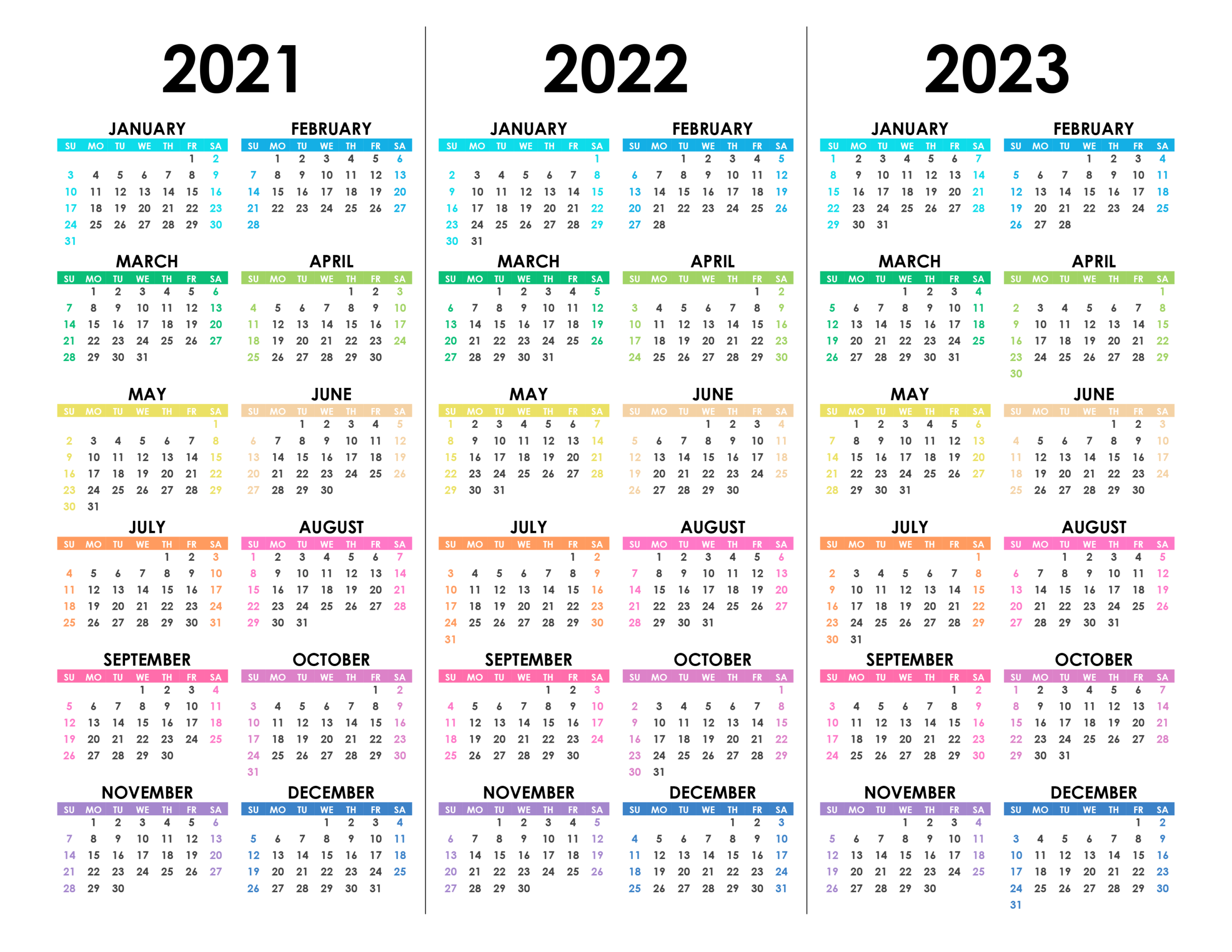 Calendar For 2021, 2022, 2023 - Free-Calendar.su  Free Printable Calendar 2022 And 2023