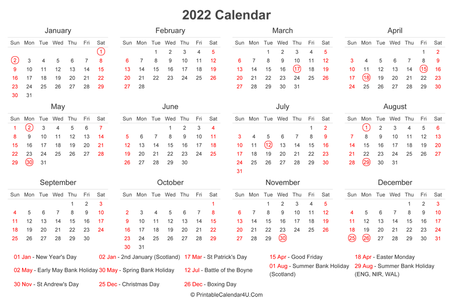 Calendar For 2022 With Holidays | Free Letter Templates  2022 Calendar With Holidays Printable Excel