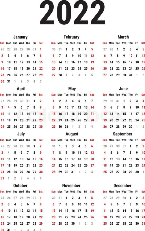 Calendar For 2022 Year On White  | Stock Vector | Colourbox  Printable Calendar 2022 Timeanddate.com