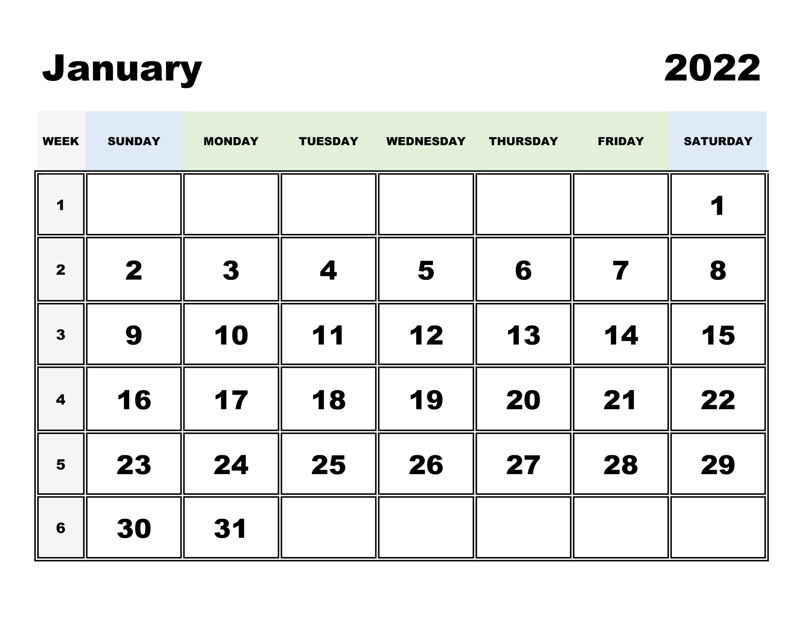 Calendar For January 2022 - Free-Calendar.su  January To June 2022 Calendar