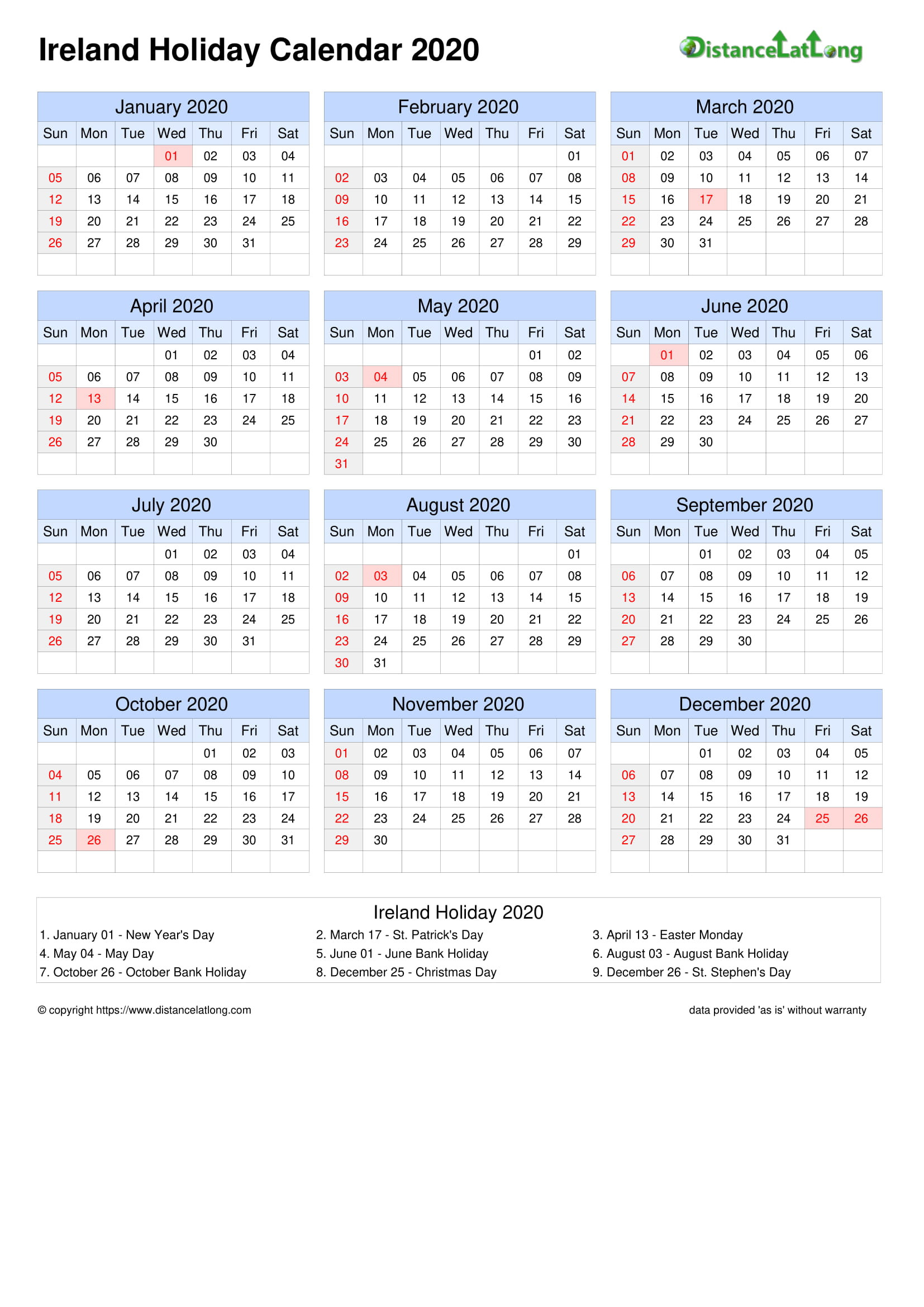 Calendar Horizontal Grid Sunday To Saturday Bank Holiday  Printable Calendar 2022 Ireland