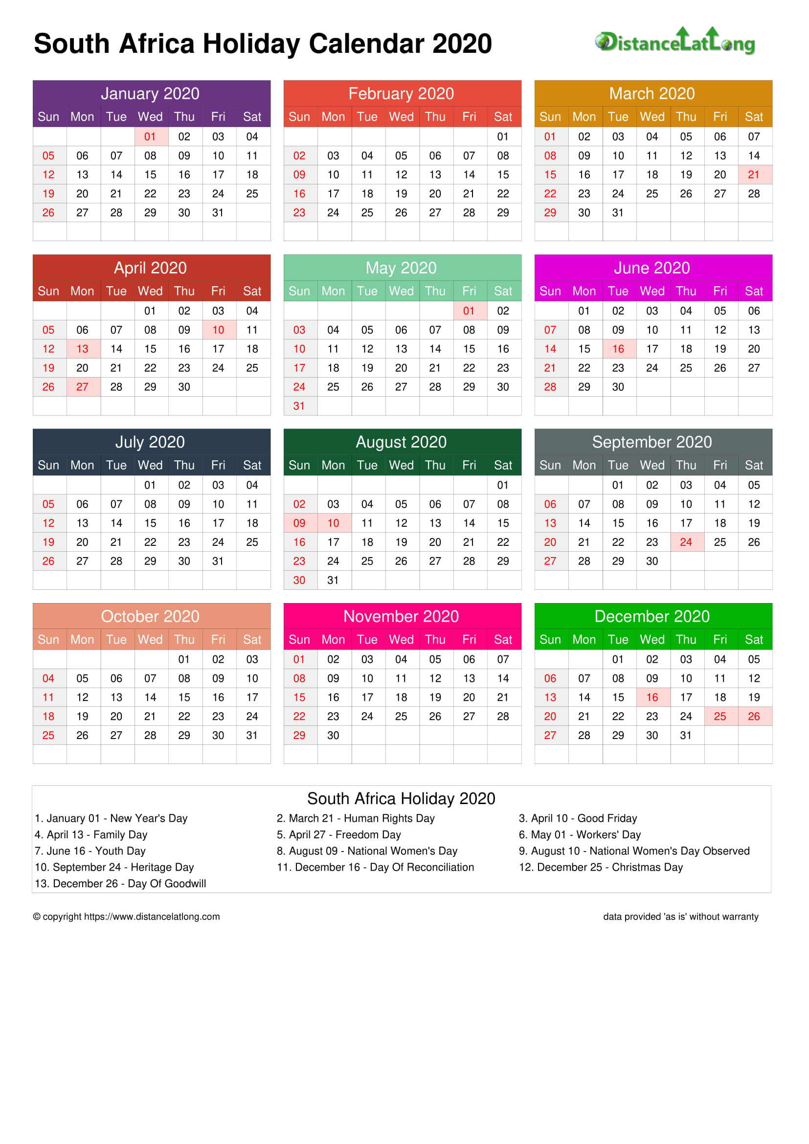 Calendar Horizontal Multi Color Grid Sunday To Saturday  Free Printable 2022 Calendar With Holidays South Africa