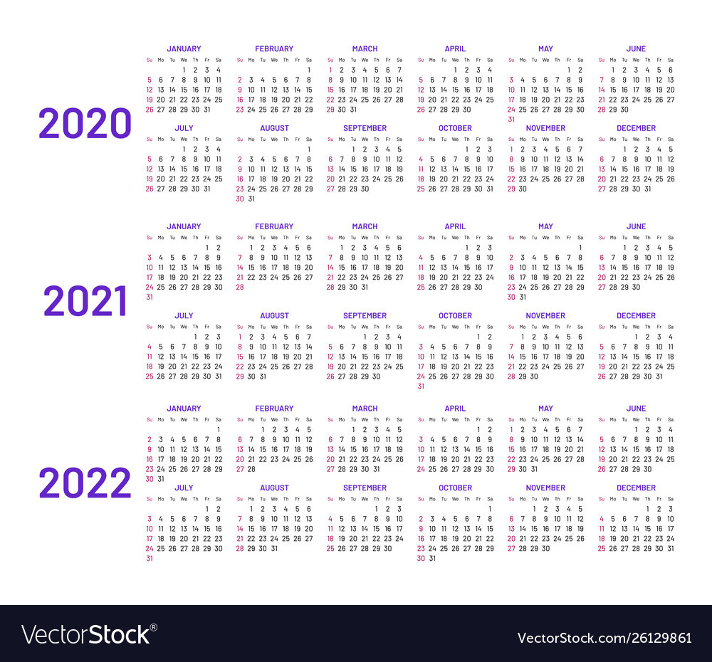 Calendar Layouts For 2020 2021 2022 Years Vector Image  Free Printable Calendar Net 2022
