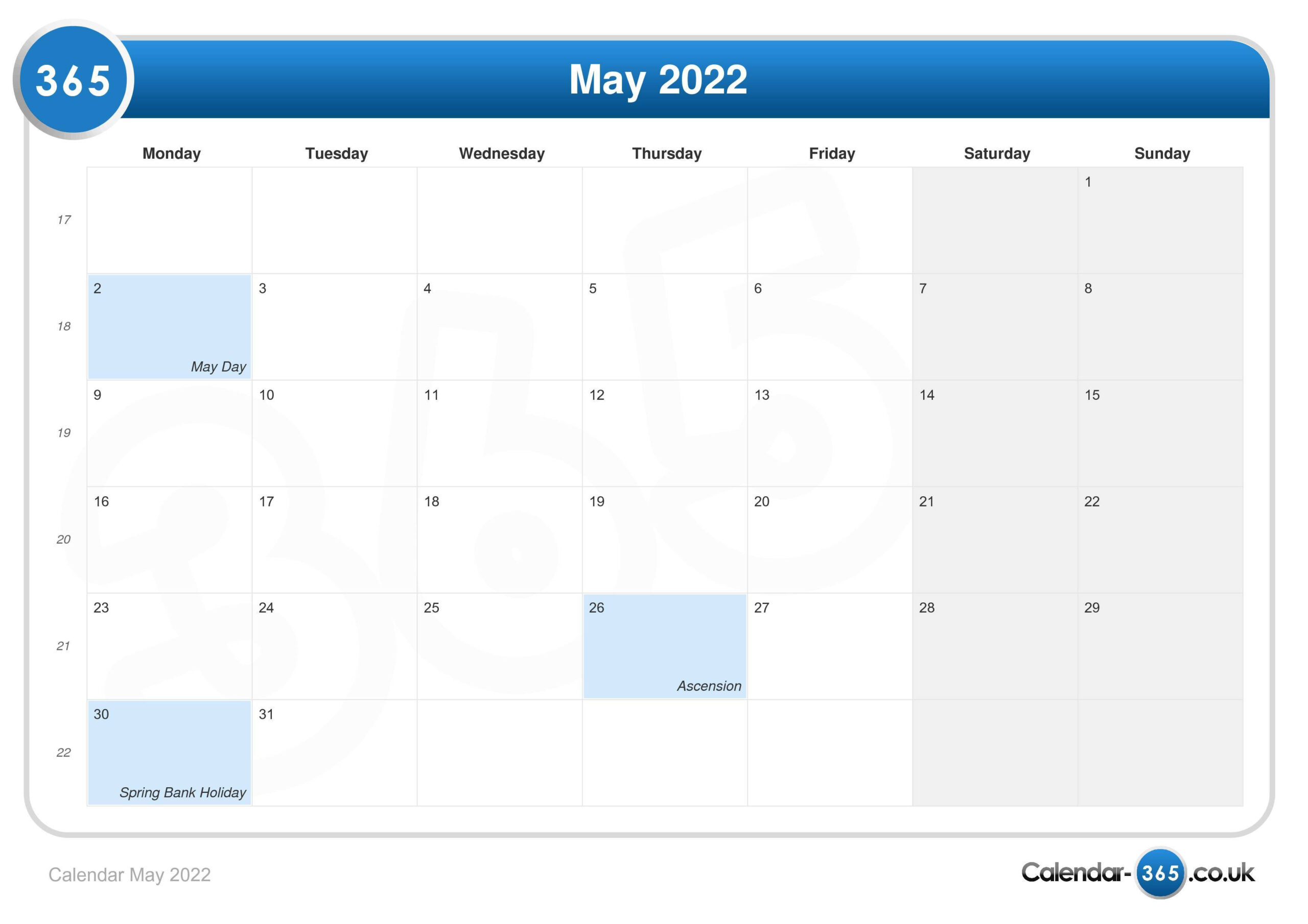 Calendar May 2022  Calendar For 2022 May
