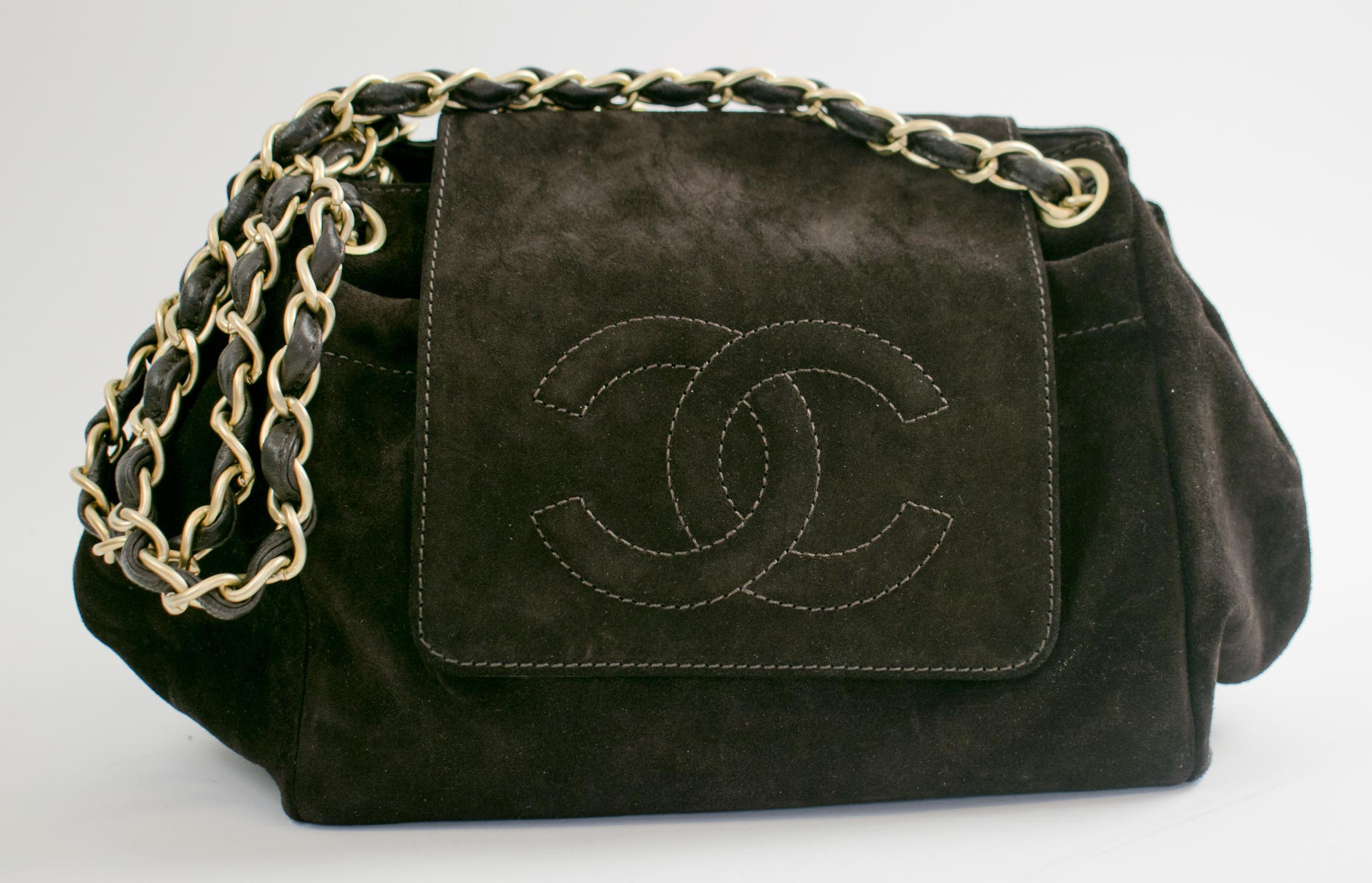 Chanel Accordion Flap Bag, Brown Suede With Intertwined Cc  Chanel Advent Calendar Dust Bag