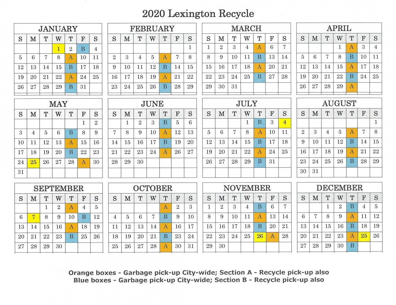 City Of Lexington - City Of Lexington News - 2020 Garbage  Recycling Calendar For 2022