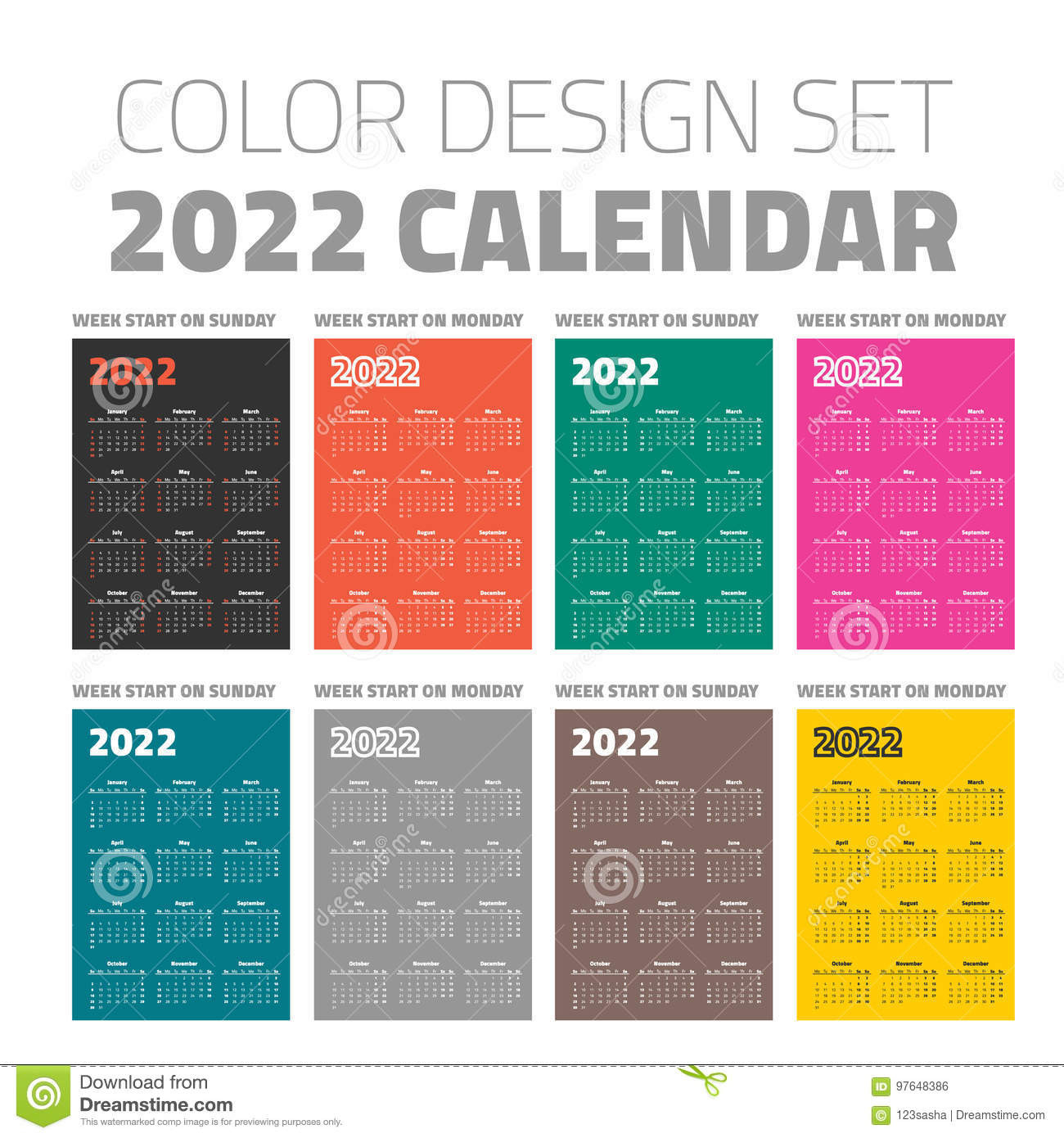 Color Pocket Calendar Set 2022 Stock Vector - Illustration  Calendar 2022 Vector Free Download