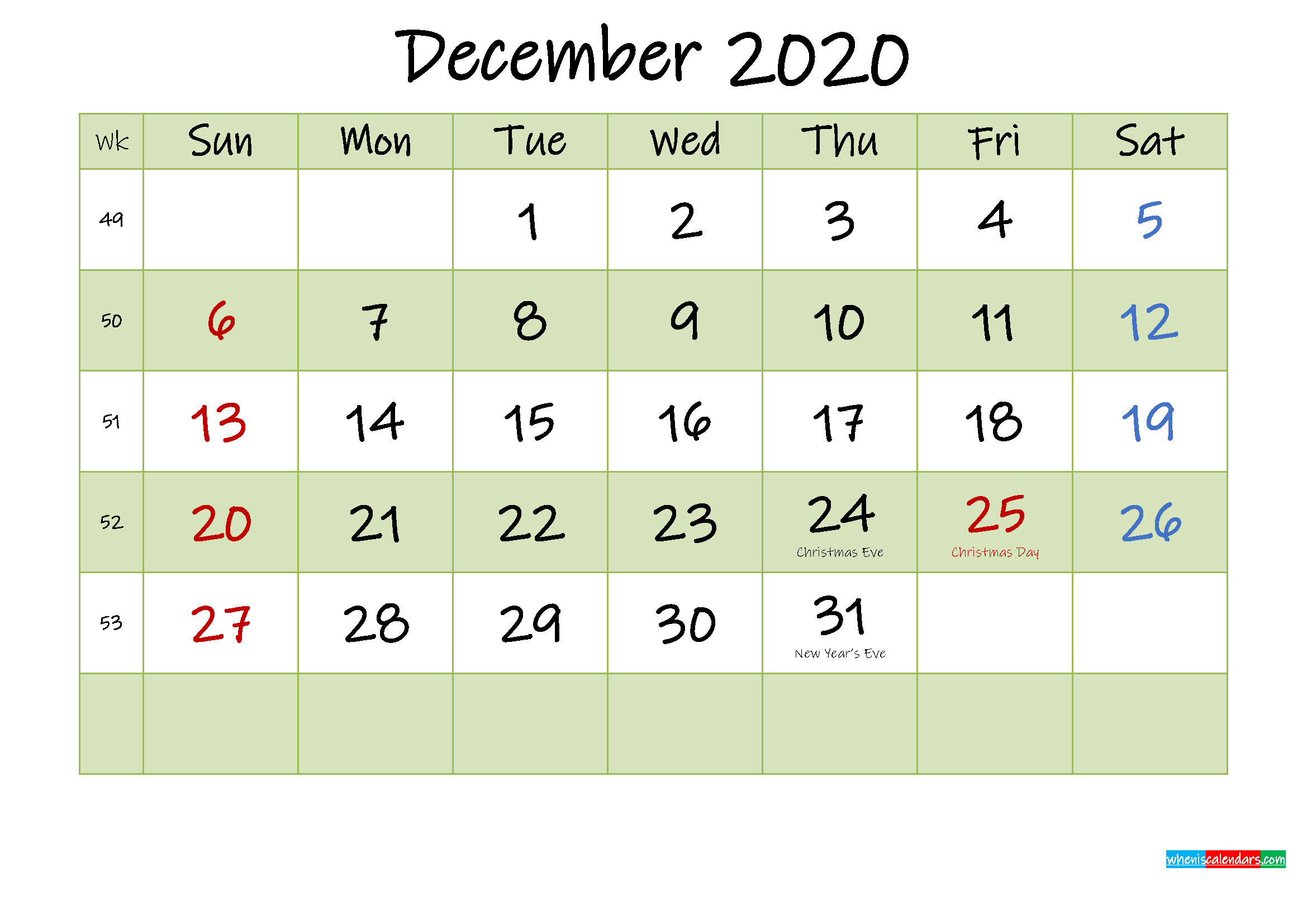 December 2020 Calendar With Holidays Printable - Template  Free Printable Calendar 2022 December