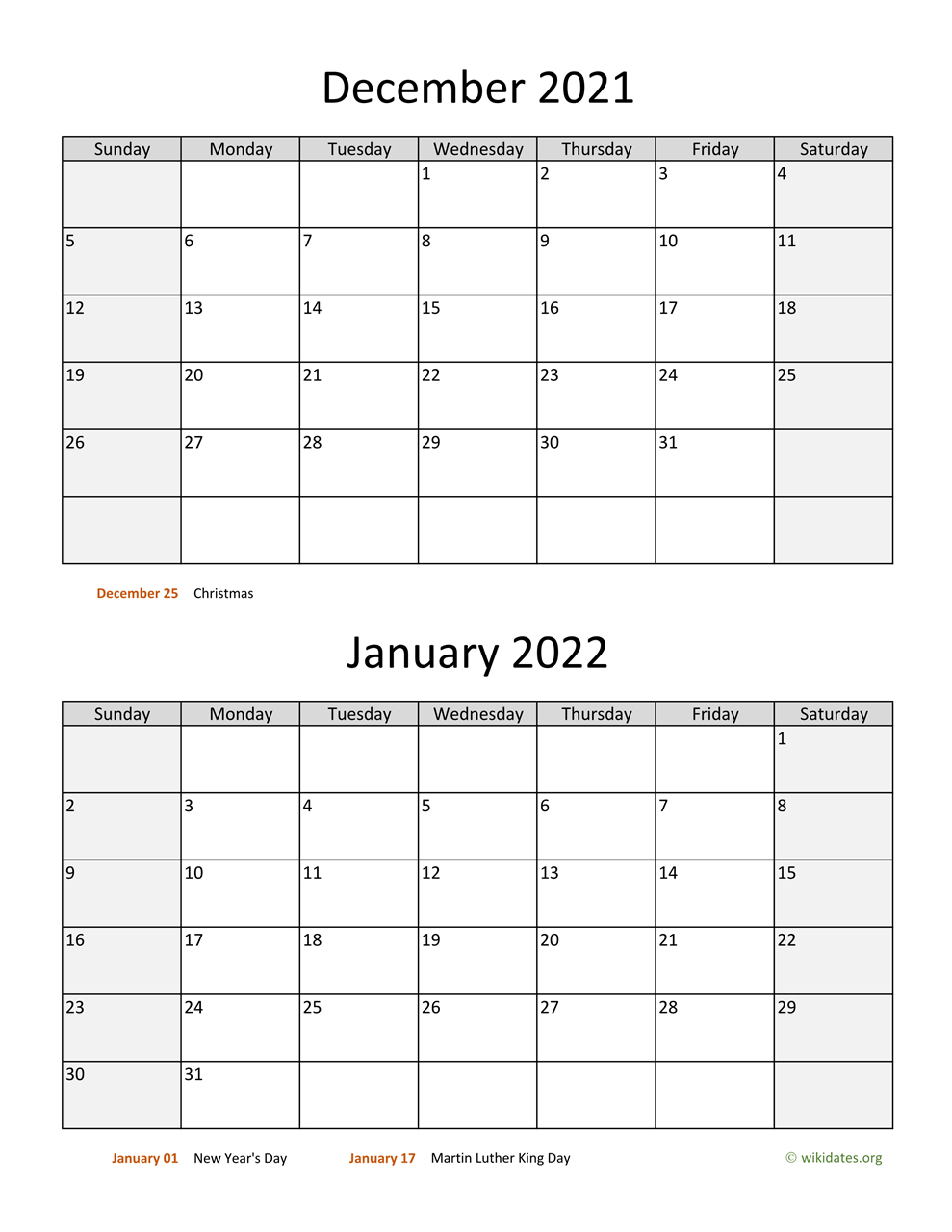 December 2021 And January 2022 Calendar | Wikidates  Calendar December 2022 January 2022 Excel