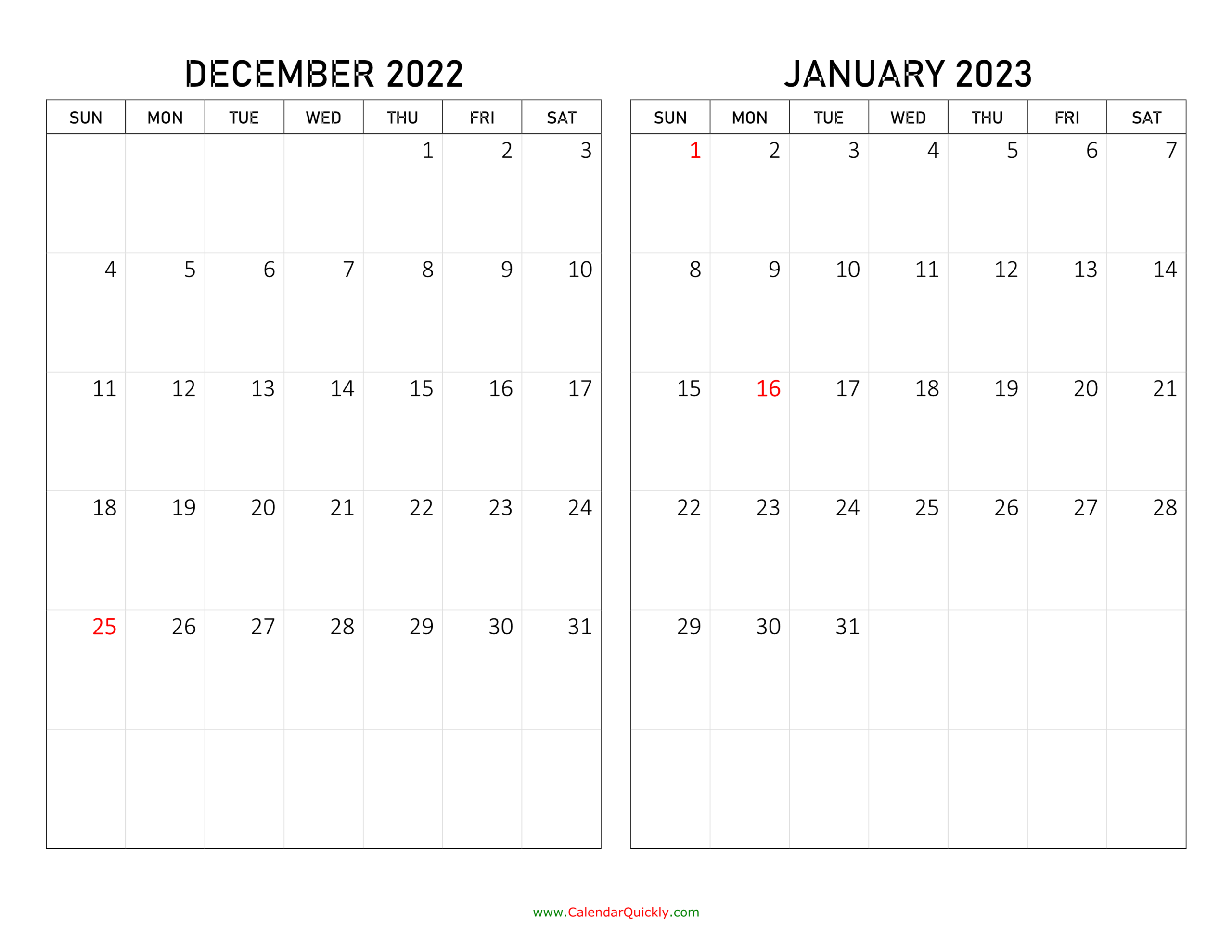 December 2022 And January 2023 Calendar | Calendar Quickly  Dec Jan Feb Calendar 2022