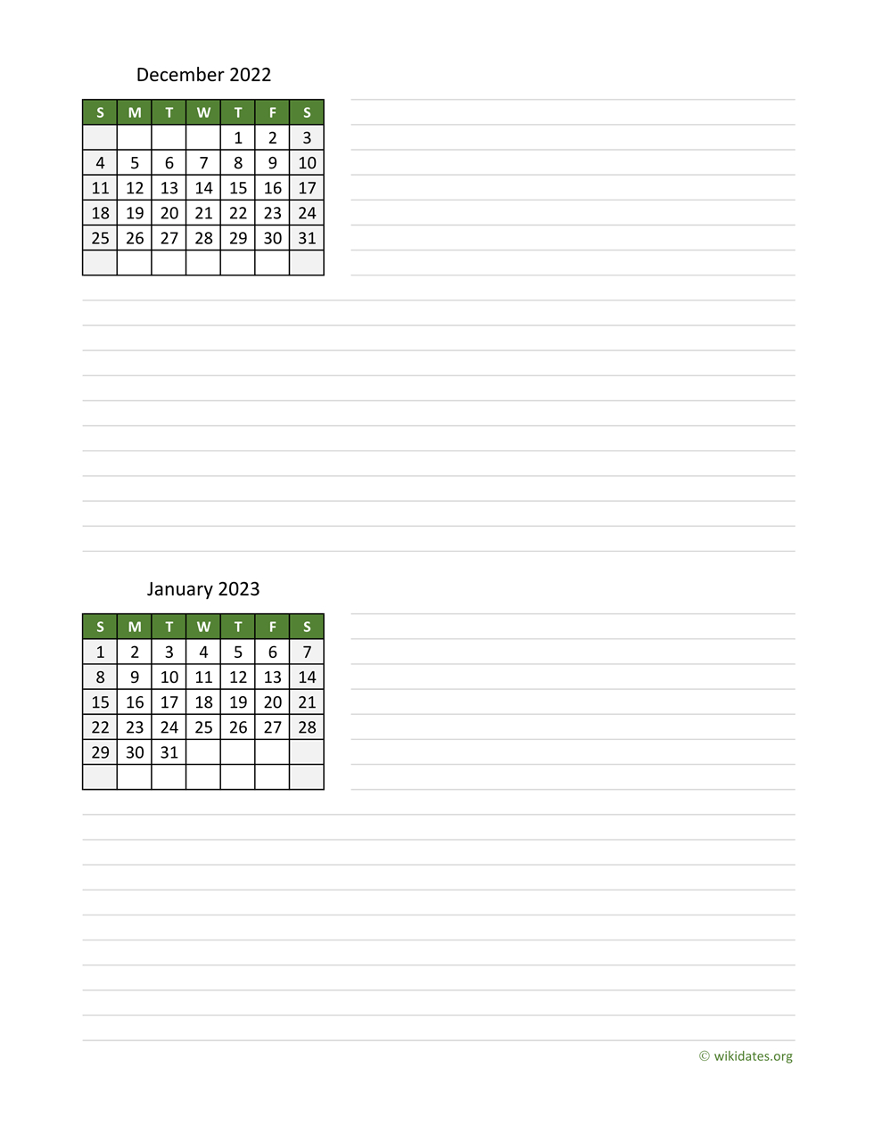 December 2022 And January 2023 Calendar | Wikidates  December 2022 And January 2023 Calendar