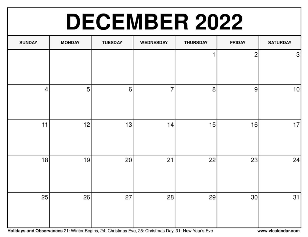 December 2022 Calendar | 2021 Calendar, Calendar Printables, December Calendar  December 2022 To December 2022 Calendar Printable