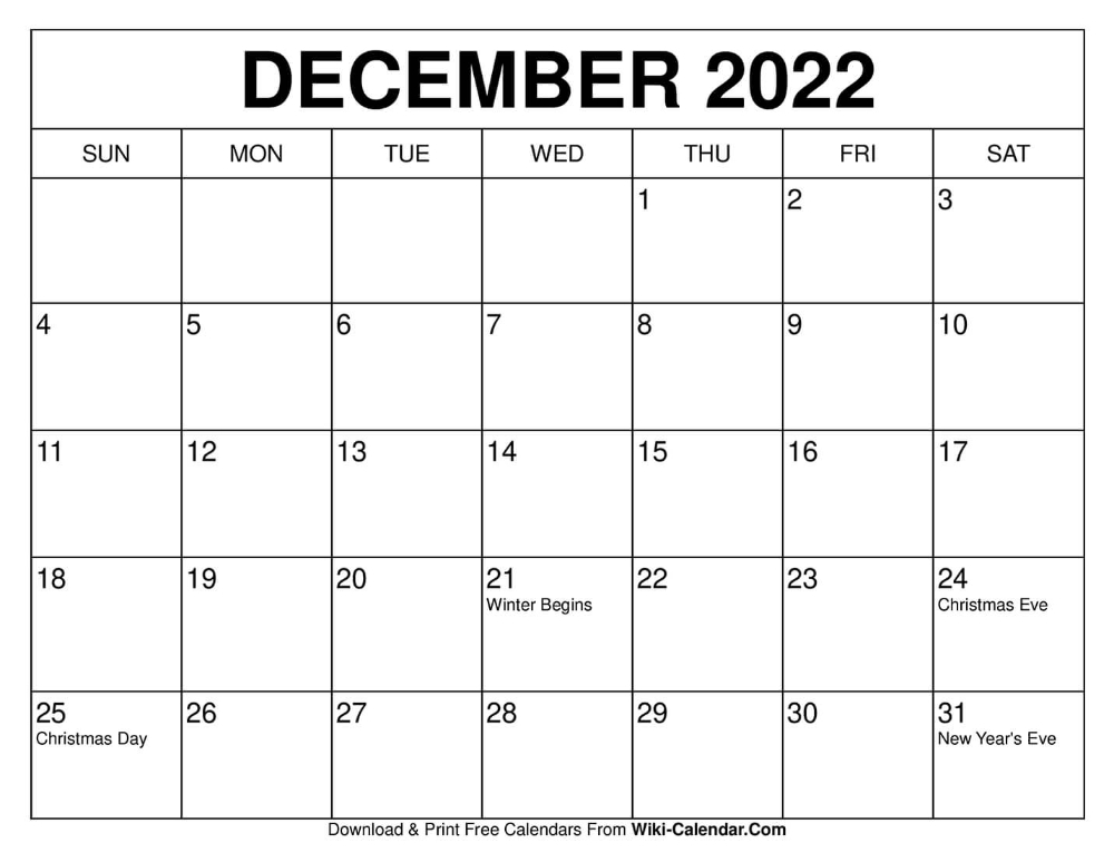 December 2022 Calendar | Free Calendar Template, Free  December Printable Calendar 2022
