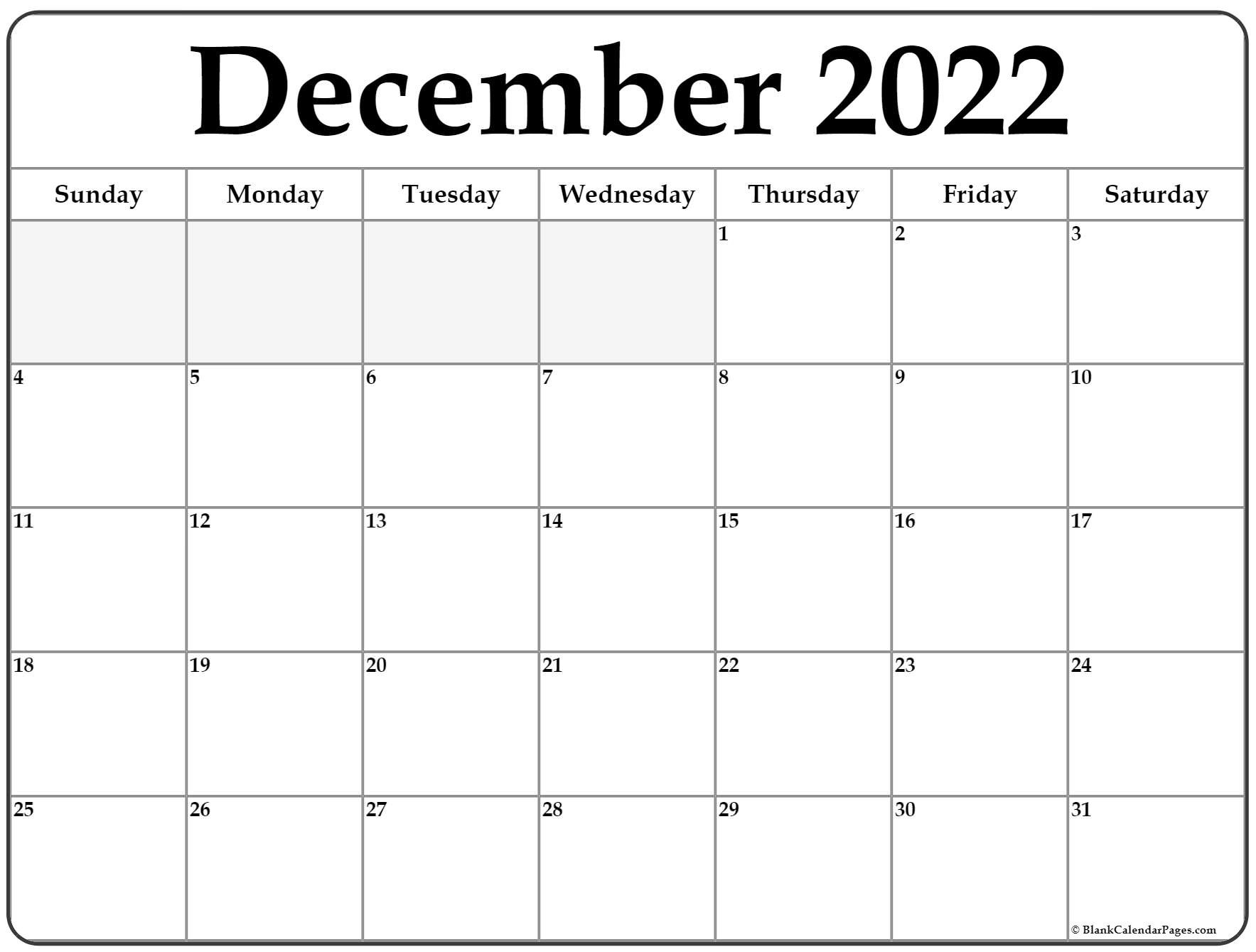 December 2022 Calendar | Free Printable Calendar Templates  Blank December 2022 And January 2022 Calendar