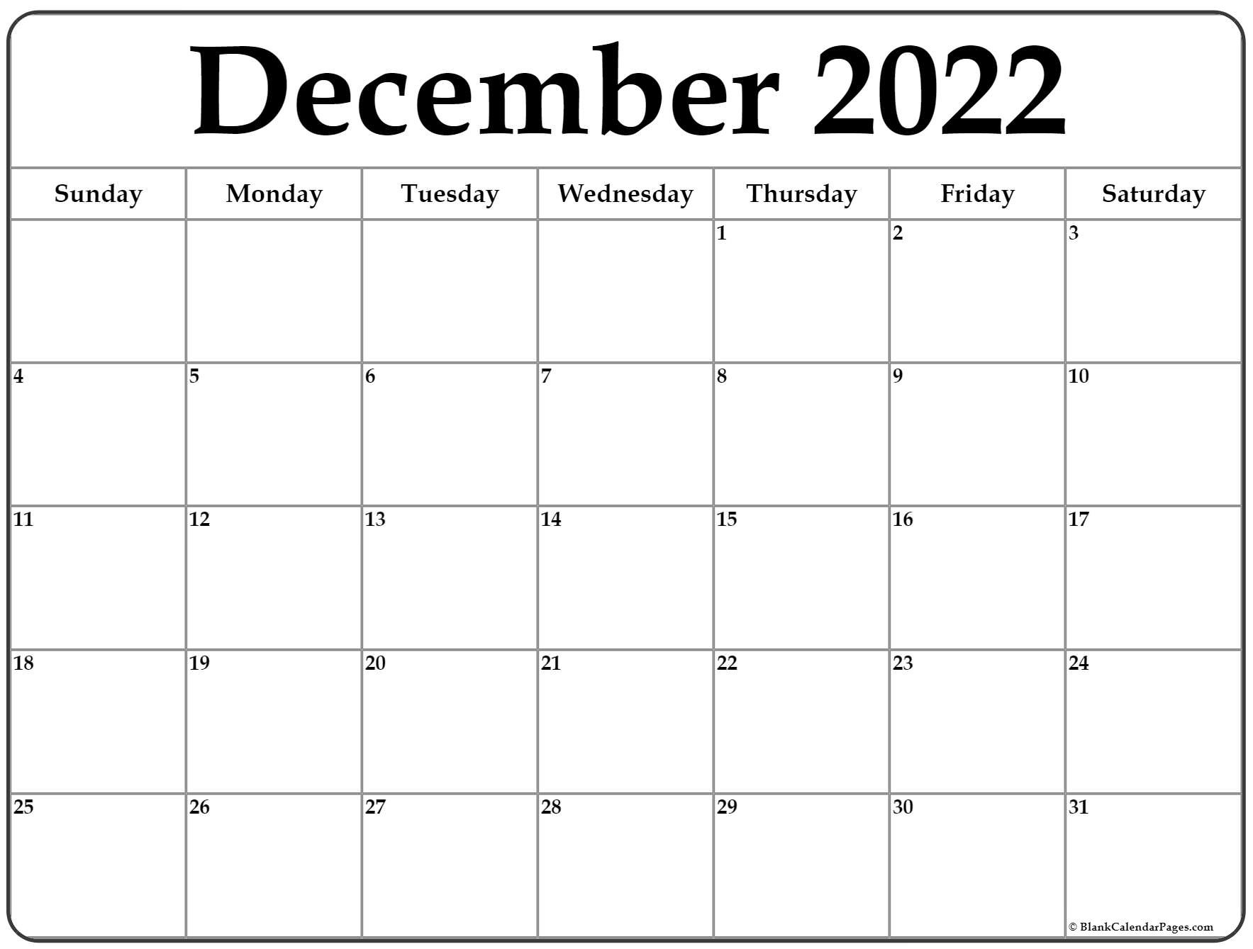 December 2022 Calendar | Free Printable Calendar Templates  December 2022 Calendar Images