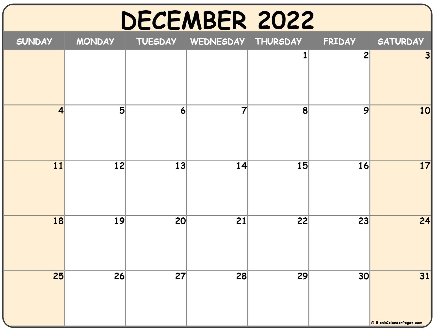 December 2022 Calendar | Free Printable Calendar Templates  Printable Calendar January 2022 To December 2022