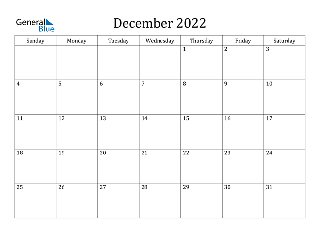 December 2022 Calendar (Pdf Word Excel)  December 2022 To December 2022 Calendar Printable