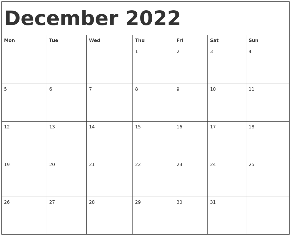 December 2022 Calendar Template  December 2022 Calendar Template