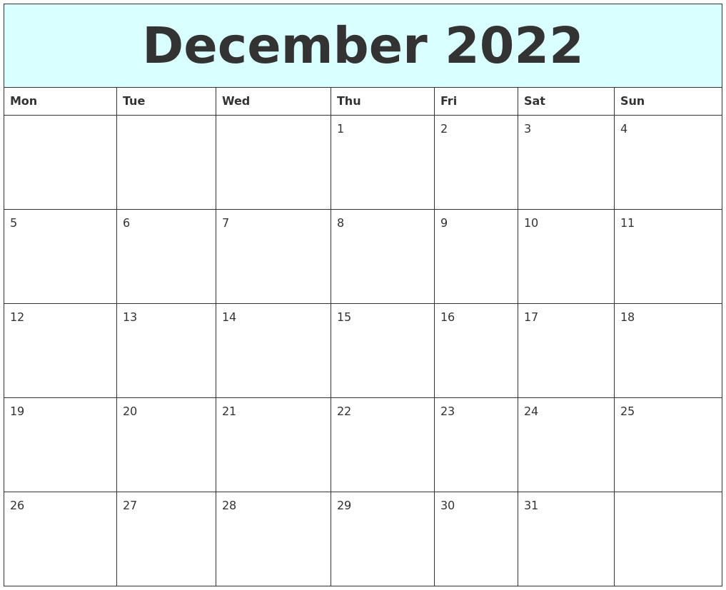 December 2022 Free Calendar  Editable December 2022 Calendar